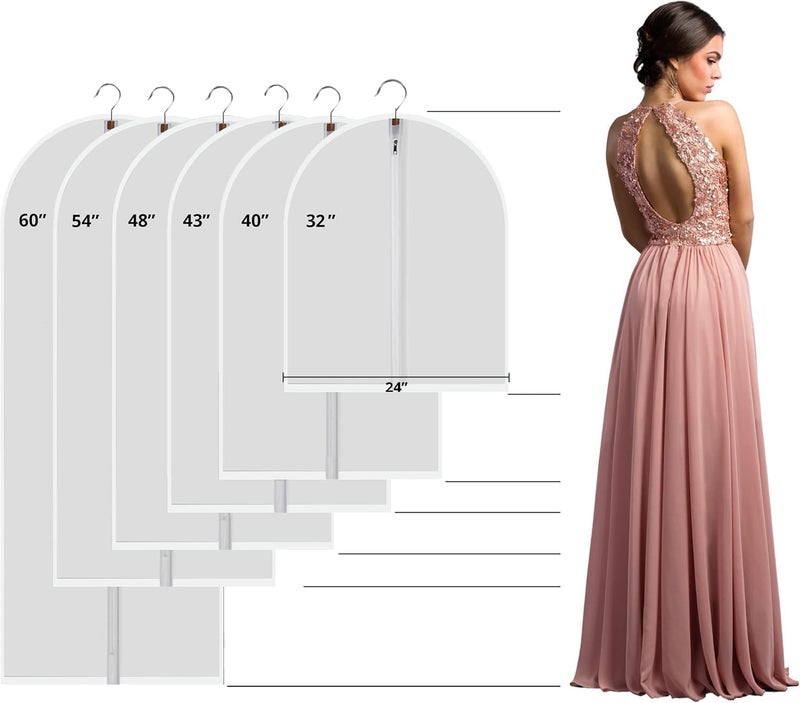 MS KITCHEN 6 Pack Long Garment Bags (24x60") - Dustproof Gown Covers - Durable PEVA Hanging Bags with Sturdy Zipper for Maxi Dresses, Long Coats & Dance Costumes (Translucent) - Image 5